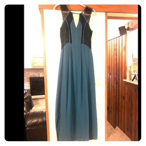 BCBG generation Teal and Black Chiffon Maxi Dress